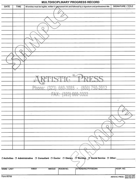 Multidisciplinary Progress Record  # 3700-2