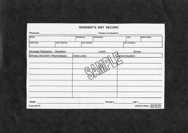 Resident's Diet Record # 3775